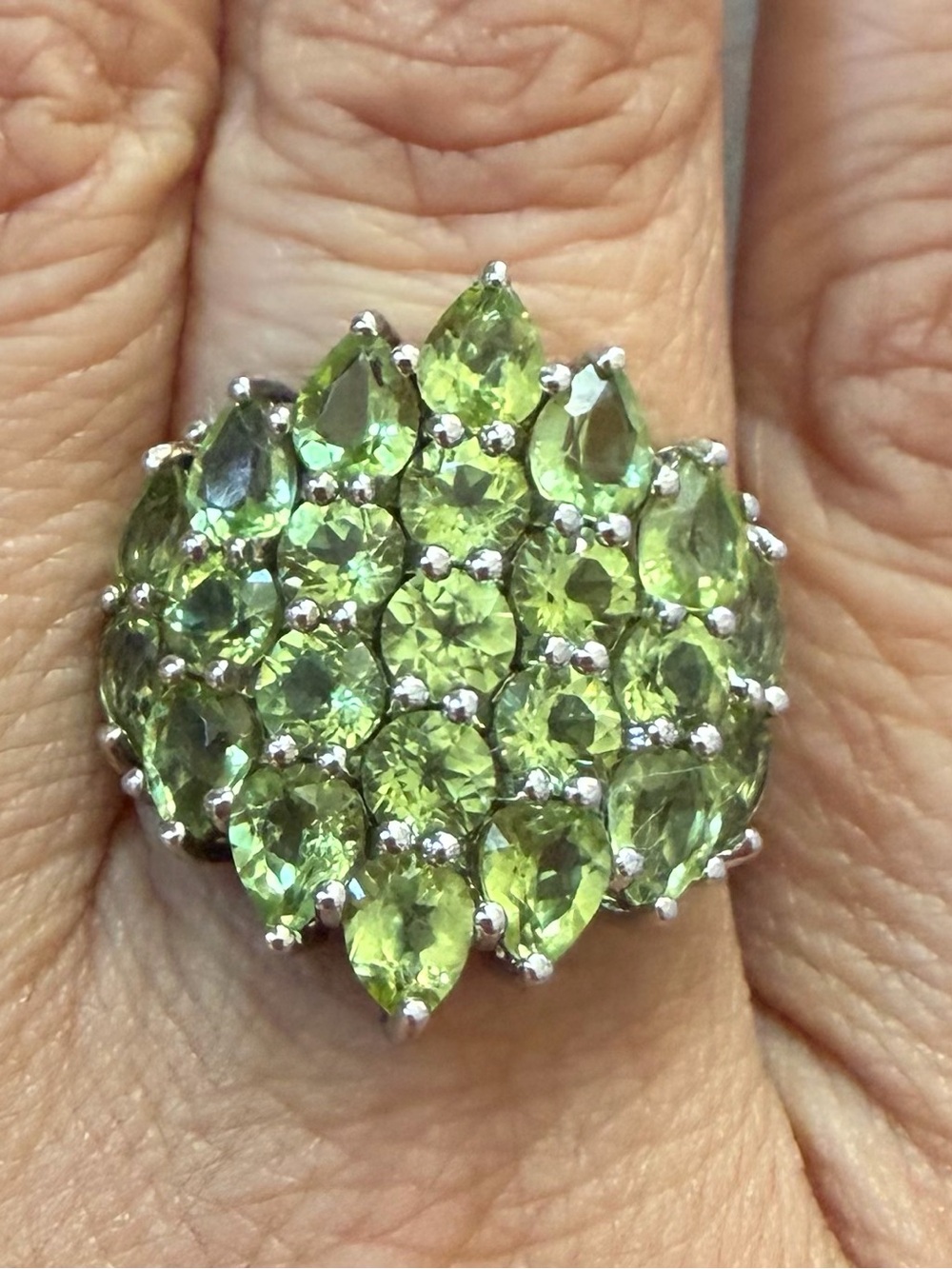 Green Peridot Cluster Ring - Women Jewelry